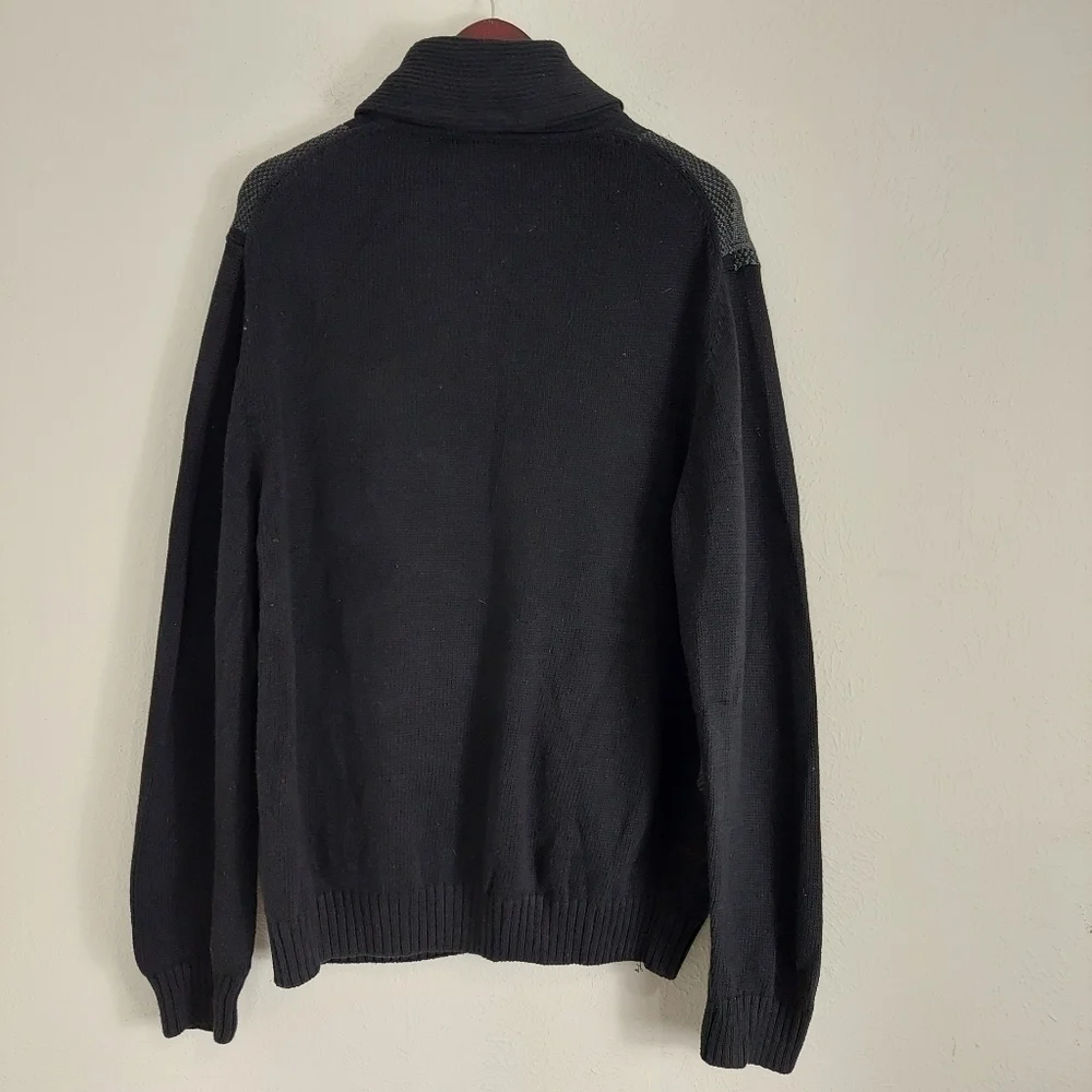 Tasso Elba Men's Size Large Zip-Front Cardigan Sweater Black Gray Plaid Pockets‎ - Picture 8 of 10